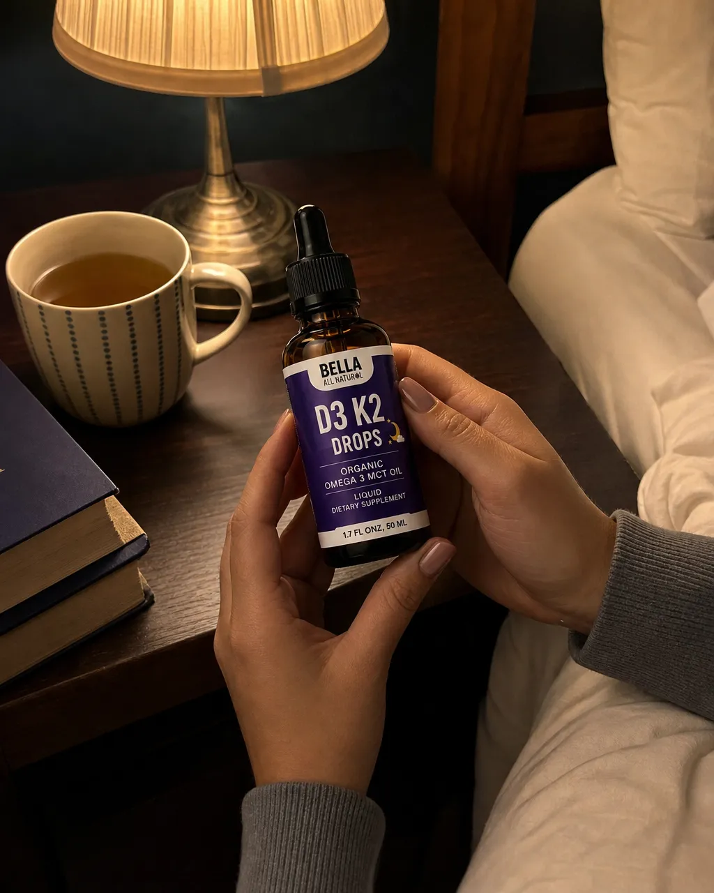 Combo D3 K2 Drops Bella All Natural en uso